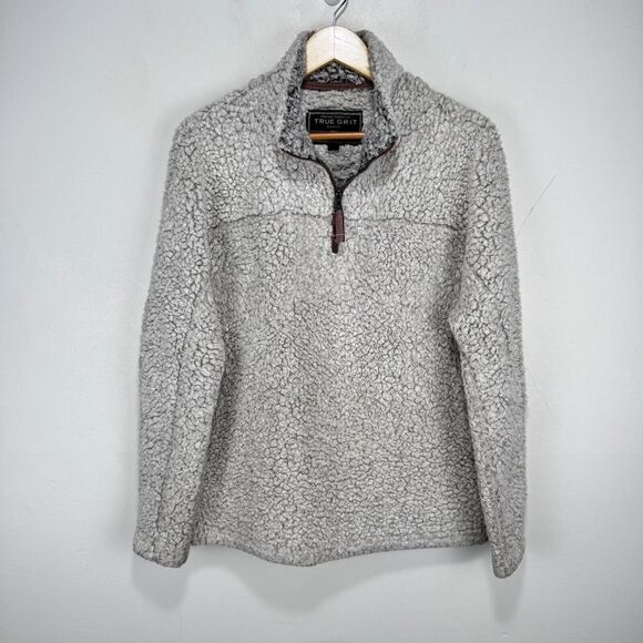 True Grit Frosty Tipped‎ Pile Quarter Zip Pullover Sweater Men Small Gray Warm - Picture 1 of 9